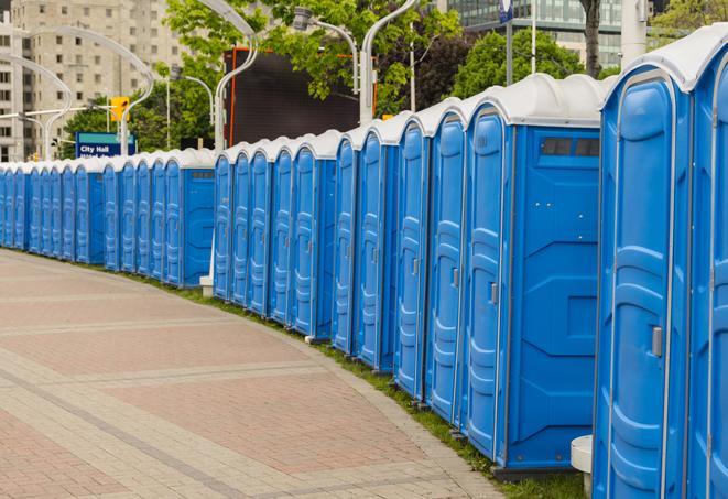 Seasonal porta potty units set up at a Jonesboro, Arkansas venue